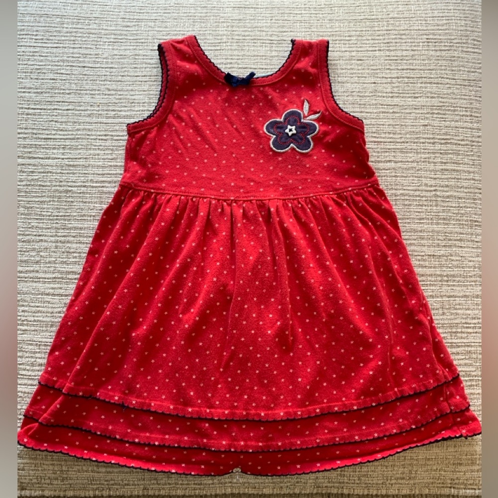 Healthtex Vintage Toddler Girl Red Sleeveless Dress with Flower Detail - 3T